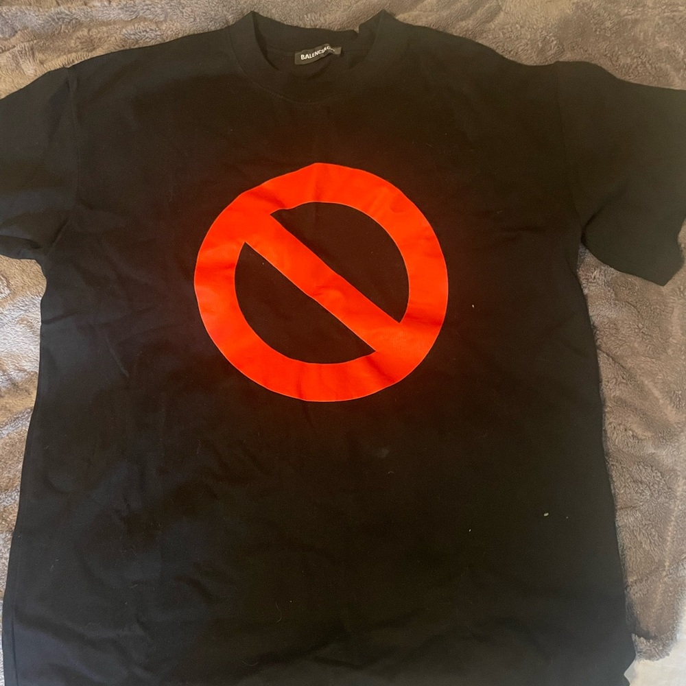 Balenciaga Black Short Sleeve Tee with Red Graphic Logo